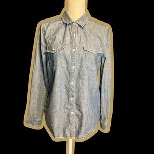 J. McLaughlin ‘Chelsea’ Medium Wash Blue Denim Button-Up Blouse Size Medium
